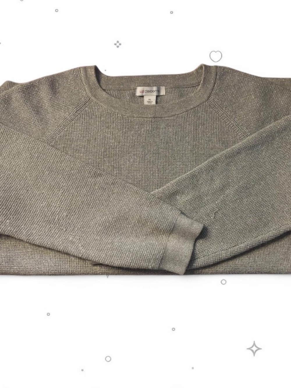 Liz Claiborne Silver Metallic Shimmer Knit Crewneck Raglan Sweater XL